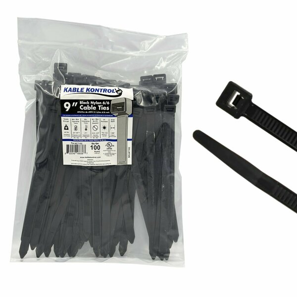 Kable Kontrol Cable Zip Ties 9" Inch Long Extra Heavy Duty - UV Resistant Nylon - 250 Lbs Tensile Strength - 100 pc Pack CT102